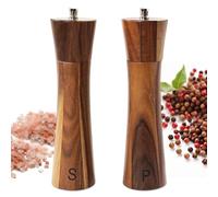 Salt and Pepper Grinders Set, 8 inch Acacia Wooden Salt and Pepper Mills Shakers Kit Ceramic Rotor with Strong Adjustable Coarseness