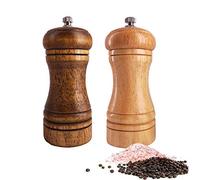 Salt and Pepper Grinders Set,Ouktor Manual Wooden Salt and Pepper Mills Shakers, Ceramic Rotor with Strong Adjustable Coarseness (5.5inch)