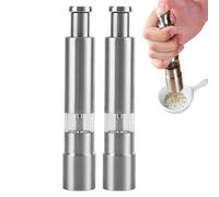 Salt and Pepper Mill - One-Handed Push Button | Stainless Steel Mill with
