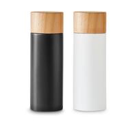 Salt and Pepper Mill-Set Made from Wood with Durable Ceramic Grinder, Wooden Spice Grinder Set with Adjustable Fineness Settings - Black/White