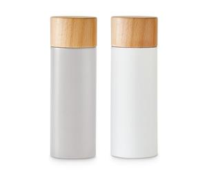 Salt and Pepper Mill-Set Made from Wood with Durable Ceramic Grinder, Wooden Spice Grinder Set with Adjustable Fineness Settings - Grey/White