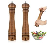 Salt and Pepper Mill Set of 2, Manual Wooden Salt and Pepper Grinders, Refillable Oak Wood Shakers with Adjustable Ceramic Core, for Barbecue/Kitchen Decoration/Restaurant, Height 30 cm(Size:30CM)