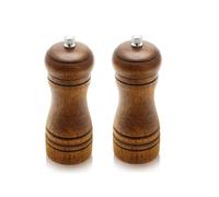 Salt and Pepper Mills Set, 2 Pack Wooden Pepper Mill Grinder Refillable Manual Spice Salt Pepper Grinding Bottle with Adjustable Ceramic Rotor for Kitchen Chili, Cloves, Herbs (14cm/5inch)