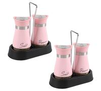 Salt and Pepper Sets,Salt and Pepper Shakers Sets with Holder,Set of 4 Stainless Steel and Glass Bottle Stainless Steel,Salt Shaker Dispenser for Cooking, BBQ (Pink)