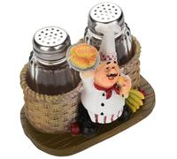 Salt and Pepper Shaker Set, Chef Figurine Salt Shaker Refillable Salt and Pepper Pots with Spice Holder - Chef Holding Bread