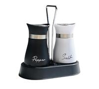Salt and Pepper Shaker Set with Holder, 2Pcs Stainless Steel Salt and Pepper Shakers with Glass Bottom for Kitchen and Dining