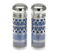 Salt and Pepper Shaker with hygenic Blue Glass Insert, Height 7 x 2.5 cm, Silver-Plated