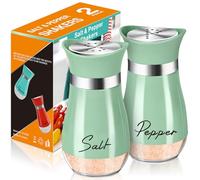 Salt and Pepper Shakers 2 Pack, Small Stainless Steel Cap Glass Bottom kitchen accessories for Table,Camping,RV,BBQ,Gift(Matcha Green)