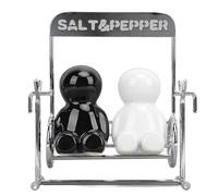 Salt And Pepper Shakers, 2Pcs Travel Salt And Pepper,Kitchen Jars Ceramic Cute Swing Figure Shaker Set Salt and Pepper Dispensers Black White Refillable Salt Shaker Kit