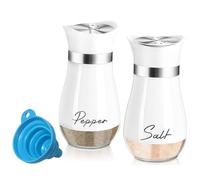 Salt and Pepper Shakers,3 Pcs Salt and Pepper Set,2 Glass Bottom Pepper Shaker with Stainless Steel Lid,1 Funne,Condiment Set for Home, Dining Table, Kitchen, Restaurant(White)
