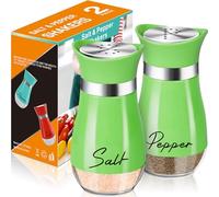 Salt and Pepper Shakers - 4 oz Green Glass Set with Stainless Steel Lids