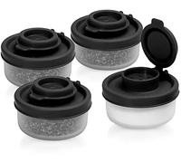 Salt and Pepper Shakers Moisture Proof Set of 4 Small Mini Salt Shaker to go Camping Picnic Outdoors Kitchen Lunch Boxes Travel Spice Set Clear with Black Covers Plastic Airtight Spice Jar Dispenser
