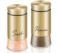 Salt and Pepper Shakers Set 150ml Glass Salt and Pepper Shakers with Stainless Steel Lids Refillable Spice Shaker Accessories for Kitchen Restaurant Gold, Glass and, and Pep