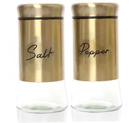 Salt and Pepper Shakers Set 150ml Glass Salt and Pepper Shakers with Stainless Steel Lids Refillable Spice Shaker Accessories for Kitchen Restaurant Gold Shaker