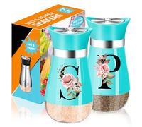 Salt and Pepper Shakers Set, 4 oz Cute Salt Pepper Shaker, Stainless Steel & Glass Spice Dispenser Classic, Refillable Design, Farmhouse Salt Pepper Shakers Cute Kitchen Decoration (Blue)
