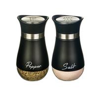 Salt and Pepper Shakers Set, Glass Bottom Salt Pepper Shaker with Stainless Steel Lid for Kitchen Gadgets Cooking Table, Camp,BBQ Spice Shaker Containers, BBQ Seasoning Bottle Jars. (Black)