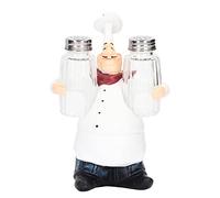 Salt and Pepper Shakers Set, Glass Salt and Pepper Shaker with Fat Chef Statue Holder Spice Organizer Kitchen, Restaurant, Cafe, Bakery