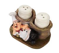 Salt and Pepper Shakers Set, Lying Chef Decorative Statue Spice Organizer Pepper Bottle with Storage Holder Glass Spice Jars Salt Pot Kitchen Accessories for Home Use (Chef Lying on The Left Side)
