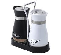 Salt and Pepper Shakers Set, Stainless Steel with Glass Bottle for Table, RV, Camp, BBQ, Set of 2, Black and White