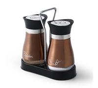 Salt and Pepper Shakers Set, Stainless Steel with Glass Bottle for Table, RV, Camp, BBQ, Set of 2, Copper