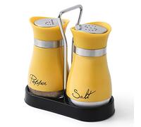 Salt and Pepper Shakers Set, Stainless Steel with Glass Bottle for Table, RV, Camp, BBQ, Set of 2, Pepper Pots, Salt Shakers, Yellow
