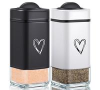 Salt and Pepper Shakers Set with Adjustable Pour Holes,Cute Heart Pattern Salt Pepper Shaker with Clear Glass Bottom,Refillable Salt Shaker Perfect for Kitchen Gadgets Cooking Table (Black+White)