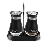 Salt and Pepper Shakers Set with Holder - Pack of 2 Salt and Pepper Pots, Salt and Pepper Sets, Salt Shaker Salt Pot Kitchen Accessories (Black)