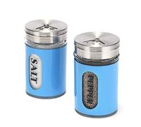 Salt and Pepper Shakers Stainless Steel and Glass Set with Adjustable Pour Holes