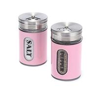 Salt and Pepper Shakers Stainless Steel and Glass Set with Adjustable Pour Holes (Pink)