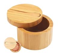 Salt Bowl - 3.54 Inch Kitchen Wine Cellar with Lid and Spoon Organizer Large Capacity Sles Bowl | Wooden Salt Bowl | for Table Sl Pepper Sugar Cooking