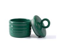 Salt Cellar Keeper with Ceramic Lid, Big Capacity Ceramic Sugar Bowls Pepper Box, Speckled Glaze Seasoning Container Condiment Pot for Kitchen (Green)