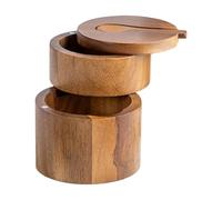 Salt Cellar - Seasoning Holder Saver with Magnetic Swivel Lid,2-Tier Wooden Coffee Sugar Storage Cellar Jar with Spoon for Pepper Kitchen Cooking Dining Table Pickling
