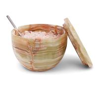 Salt Cellar with Lid and Spoon Green Onyx 4.7 oz Marble Salt Holder for Countertop Storage, Kitchen Jar for Spices, Sugar, and Home Organization