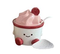 Salt Container, with Lid and Spoon, Cute Cartoon Ceramic Box, Shaker for Cakes, for Kitchen, Household, Picnic, Table, Baking, Cooking, Outdoor, Camping, Bar