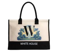 Salt Earth 100% Cotton Personalized Everyday Canvas Initial Tote Bag for Women, Monogrammed Large Utility Bag for Beach, White House, Landmarks