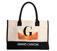 Salt Earth 100% Cotton Personalized Everyday Canvas Initial Tote Bag for Women, Monogrammed Large Utility Bag for Beach, Grand Canyon, Landmarks, G