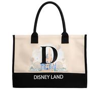 Salt Earth 100% Cotton Personalized Everyday Canvas Initial Tote Bag for Women, Monogrammed Large Utility Bag for Beach, Disney Land, Landmarks