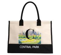 Salt Earth 100% Cotton Personalized Everyday Canvas Initial Tote Bag for Women, Monogrammed Large Utility Bag for Beach, Central Park, Landmarks, C