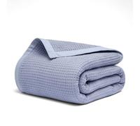 Salt Earth GOTS Certified 100% Organic Cotton Throw Blanket, 55" X 60" Waffle Blankets & Throws for Bed, Throw Blanket for Couch, Modern & Cozy Blanket, All Season, Comfy Soft Blanket (Powder Blue)