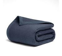 Salt Earth GOTS Certified 100% Organic Cotton Throw Blanket, 90" X 90" Waffle Blankets & Throws for Bed, Throw Blanket for Couch, Modern & Cozy Blanket, All Seasons Waffle Blanket, Soft Blanket(Navy)