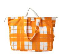 Salt Earth Large Beach Bag for Women, Extra Large Travel Tote With Pockets, Weekender Tote Bag For Women, Oversized Carry, Canvas Multi Purpose - Mommy, Gym, Travel, Pool and Beach, Orange Plaid, M