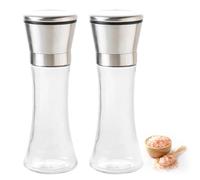 Salt Grinder and Pepper Grinder Set, Refillable Glass Grinders for Kitchen Use, Adjustable Coarseness for Various Spices, Stainless Steel High Capacity Mills with Transparent Containers