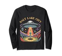 Salt Lake City Alien UFO Abduction Retro Sci-Fi Art Long Sleeve T-Shirt