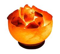 Salt Lamp Pink Crystal Light Himalayan Crystal Salt Natural IONES Therapeutic Fire USB Bowl Lamp with Chunks on Wooden Home Decor Accessory with Plug Fine for Men & Women