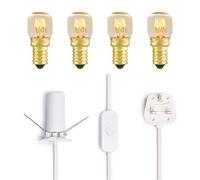 Salt Lamp Replacement Light Fitting with Button Switch + 4 Units of 15W E14 Incandescent Oven Bulbs Power Cord Cable Comes with Certified E14 Bulb Holder, Button & British Standard Plug