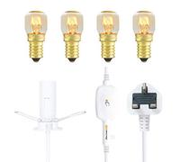 Salt Lamp Replacement Light Fitting with Touch Dimmer Switch + 4 Units of 15 Watt E14 Bulb. White Power Cord Comes with E14 Bulb Holder, CE Certified British Standard Plug
