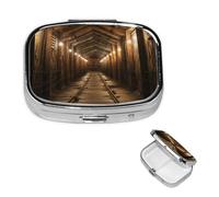 Salt Mine Pill Case with Mirror Retro 2 Compartment Pill Box Small Pill Organizer for Purse or Pocket Decorative Metal Medicine Vitamin Organizer Unique Gifts