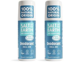 Salt of the Earth - Natural Deodorant Roll On - Ocean & Coconut - Vegan Formula with Effective Long-Lasting Protection, Made in the UK - Suitable for Men, Women & Kids - 75ml (Pack of 2)