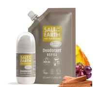 Salt of the Earth - Natural Refillable Roll On Deodorant 75ml & Refill Pouch Bundle 225ml - Amber & Sandalwood - 100% Natural Origin Ingredients - Made in the UK