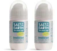 Salt of the Earth - Natural Refillable Roll On Deodorant - Unscented - Vegan Formula with Long-Lasting Protection - Made in the UK - 75ml (Pack of 2)